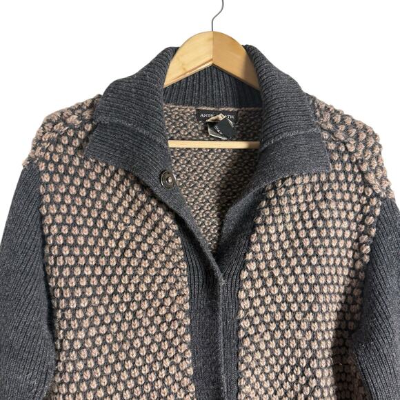 Antik Batik Chunky Knit Gray Tan Alpaca Wool Long Cardigan Sweater Size Medium - Picture 2 of 12